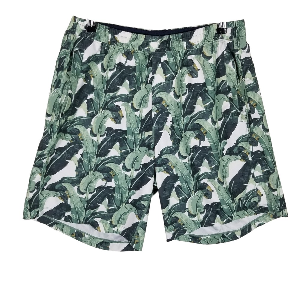 Birddogs Gym Shorts Mens XL Green Tropical Banana Leaf Print Lined Athletic